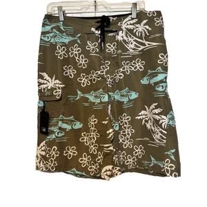 Columbia PFG Omni-Shade Fish Responsibly Swim Trunks Green Fish Size 34